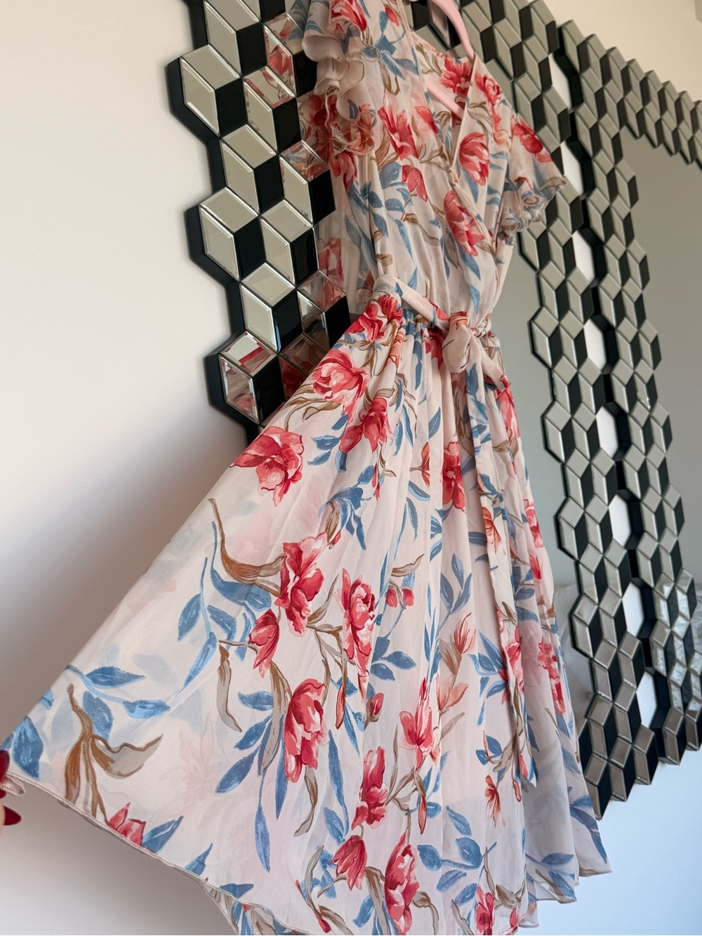 Floral Tie-Waist Midi Dress - Pink Floral
